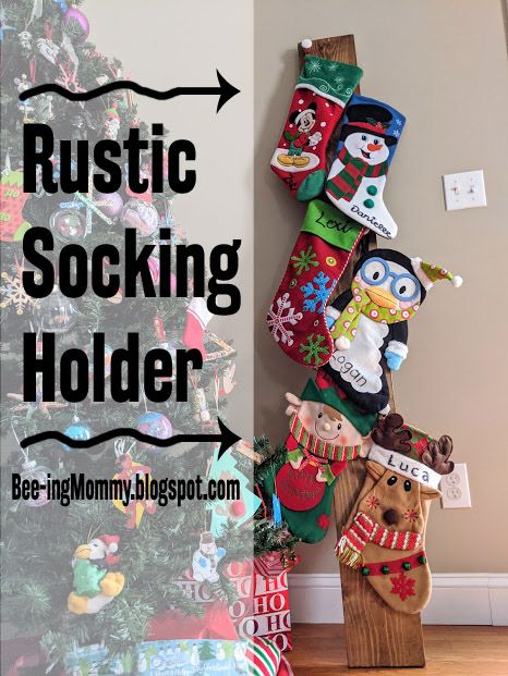 Easy, DIY Rustic Wood Stocking Holder Stocking Holders Standing Diy, Wood Stocking Holder, Stocking Holder Stand, Wood Stocking, Christmas Addition, Made From Pallets, Wood Snowman, Homemade Christmas Decorations, Stocking Holder