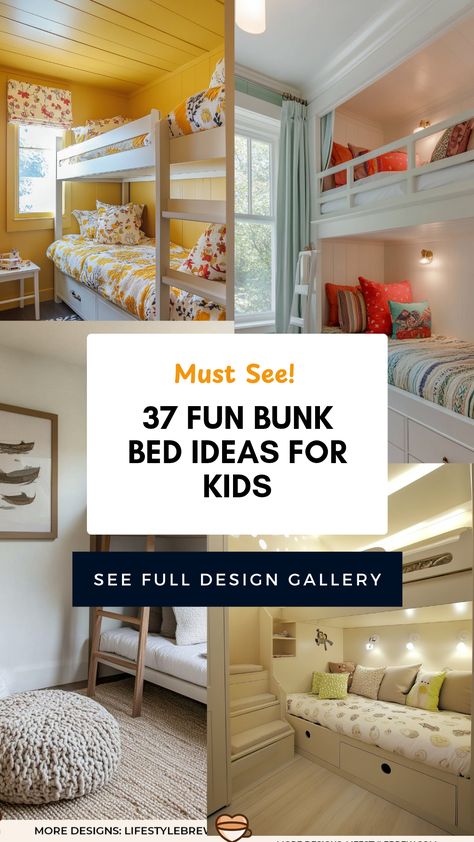 Discover 37 imaginative bunk bed ideas that will bring joy and ingenuity to your kids' rooms. From whimsical themes, like castles and pirate ships, to clever space-saving designs, this collection showcases stylish options for every child. Find bunk beds with creative storage solutions that maximize bedroom space while adding a playful touch. Perfect for siblings sharing a room or maximizing small spaces, these designs encourage fun, creativity, and restful sleep. Transform your child's sleeping area with these amazing bunk bed inspirations today. Custom Kids Bed, Loft Bunk Bed Ideas For Small Rooms, Kids Bunk Room Ideas, Bunk Beds Slanted Ceiling, Boys Bunk Bedroom Ideas, Kids Room Bunk Beds Bedroom Ideas, Top Bunk Bed Ideas Storage, Diy Bunk Beds For Small Spaces, Top Bunk Bed Ideas