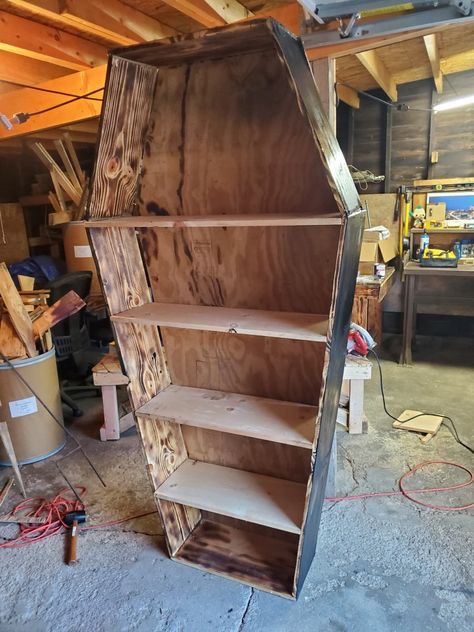 7ft coffin shelf,from pallets Coffin Shelf Diy, Coffin Shelves, Creepy Crafts, Wooden Coffin, Coffin Shelf, Shelves Diy, Diy Farmhouse, Pallet Ideas, Thanksgiving Crafts