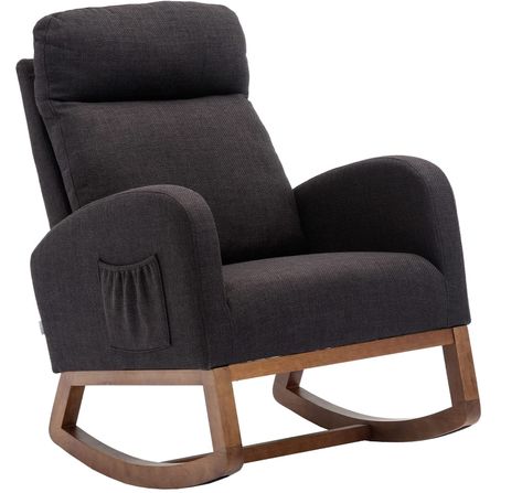 Comfy Rocking Accent Chair Padded Seat with High Backrest Armchair. Great for a nursery, bedroom, or any living space. Modern Glider Chair, Black Rocking Chair, Modern Rocking Chair Nursery, Best Nursing Chair, Lighting Angles, Comfy Reading Chair, Comfy Reading, Upholstered Rocking Chairs, Glider Rocking Chair