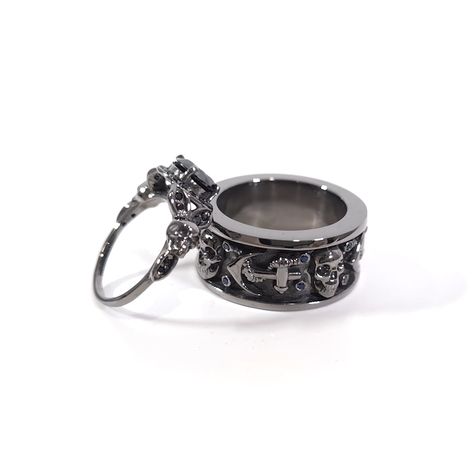 Offer - New Gothic Couple Ring Set - Dfine Jewelry Store Goth Couple Rings, Matching Goth Rings, Gothic Ring Set, Emo Promise Rings, Wedding Rings Gothic, Promise Ring Sets Couple, Gothic Wedding Rings Set, Emo Wedding Rings, Gothic Promise Rings