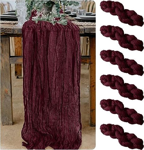 Amazon.com: 6 Pieces Cheesecloth Table Runner 10 Ft Burgundy Table Runner Gauze for Boho, Rustic Wedding Arch Drapery Reception Birthday Party Valentine's Day Decorations: Home & Kitchen Wedding Arch Drapery, Arch Drapery, Burgundy Table Runner, Rustic Wedding Arch, Burgundy Wedding Centerpieces, Gothic Wedding Theme, Gauze Table Runner, Dark Wedding Theme, Cheesecloth Table Runner