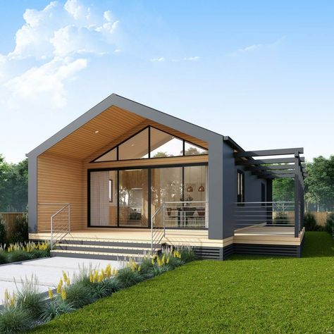 Granny Flat Plans, Skillion Roof, Gable House, Granny Flats, Casa Country, Modern Barn House, Prefabricated Houses, Modern Bungalow, Granny Flat