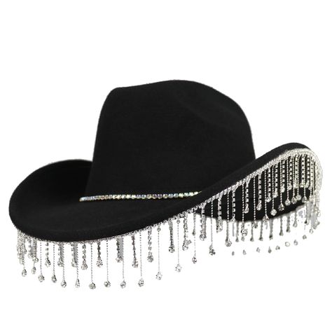 PRICES MAY VARY. Made of high quality cotton and polyester, odor-free and non-toxic, lightweight materials have no burden to wear Decorating with bling details, rhinestone fringe on the brim and bling diamond band on the hat, are beautiful and stylish Proper sag radian of the top of cowboy hat is easy to hold and wear on. This is an ideal prop for party or cosplay Glitter decorations swing with dazzling reflection under the lights, let you become the unique one; one size fits women and men Helps Cowboy Hat Glitter, Black And Gold Cowgirl Outfit, Ateez Concert Outfit Ideas Cowboy, Bedazzled Cowboy Hat, Fringe Cowgirl Hat, Space Cowboy Costume, Fringe Cowboy Hat, Ateez Outfits, White Cowgirl Hat