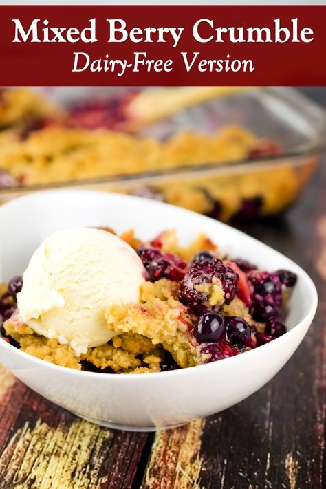 Dairy Free Berry Crisp, Dairy Free Cobbler, Mixed Berry Dessert, Berry Crumble Recipe, Mixed Berry Cobbler, Strawberry Rhubarb Crumble, Berry Cobbler, Berry Crumble, Rhubarb Crumble