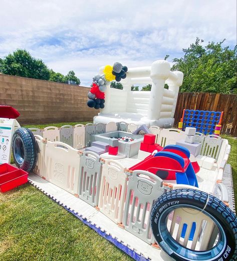 Race Car Bounce House, Indoor Bounce House Party Birthday, Bounce House Birthday Party Ideas, Inflatable House, Indoor Bounce House, Bounce House Birthday Party, White Bounce House, Bounce House Birthday, Backyard Kids