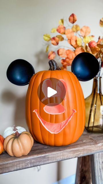 Whitney | DIY, Decor & Cricut on Instagram: "It is time 🎃 to say Boo to you! 🏰  . When your son gets so excited about the $129 #potterybarnkids Mickey Pumpkin, my craft senses were tingling!  . The pumpkin and hot knife are from @michaelsstores. And can you believe the ears are…..wait for it… #dollartree ladles! 😮  . 🎃 I shared 30 classy and not tacky Halloween DIYs in my new YouTube video out today, check it out through the link in my bio ➡️ @whiskeyandwhit or comment MICKEY and I'll send it to you - that’s also where you can find my free template for the face to print and make your own!  . . . #whiskeyandwhit #dollartree #dollartreefall #disneydiy #disney #dollartreediys #dollartreefalldecorations #cricutfall #autumn #craftblogger #falldecor #fallcolors #falldecor #falldecorations #a Disney Halloween Dollar Tree Diy, Diy Decor Cricut, Halloween Villians, Disney Halloween Diy, Pumpkin Mickey, Disney Halloween Decorations, Dollar Tree Hacks, Mickey Pumpkin, Dollar Tree Fall