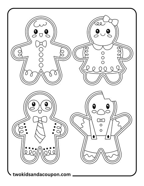 "Our next set of free coloring pages is (almost) good enough to eat! These free gingerbread coloring pages feature gingerbread men, gingerbread houses, and other fun holiday treats for lots of delicious coloring fun. Print off these 9 free sheets and color with your favorite colored pencils or markers for a sweet coloring adventure. Let us know which one is your favorite and be sure to check out our other free Christmas coloring pages as well." Gingerbread Coloring Pages, Religious Christmas Crafts, Gingerbread Man Coloring Page, Kids Christmas Coloring Pages, Kids Fathers Day Crafts, Fun Holiday Treats, Fall Paper Crafts, Free Christmas Coloring Pages, Halloween Decorations For Kids