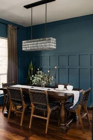 15 Gorgeous Teal Paint Colors for Any Room, Recommended by Designers Moody Transitional, Best Colors For Kitchen Cabinets, Best Colors For Kitchen, Luxe Dining Room, Colors For Kitchen Cabinets, Dining Room Teal, Teal Cabinets, Teal Paint Colors, Timeless Paint Colors