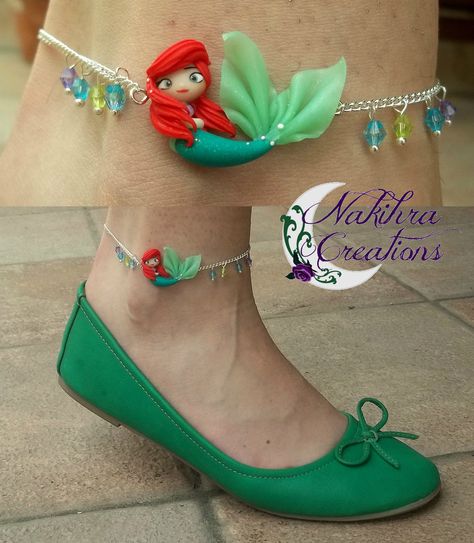 Ariel Anklet by Nakihra on deviantART Polymer Clay Bracelet, Kawaii Jewelry, Cute Polymer Clay, Porcelain Jewelry, Cute Clay, Fimo Clay, Clay Dolls, Polymer Clay Projects, Diy Clay Crafts