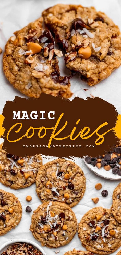 This yummy dessert tastes like magic! Magic Cookies are easy to make sweet treats filled with graham crackers, chocolate chips, butterscotch chips, coconut, and pecans. Pin this homemade cookie recipe! Butterscotch Coconut Cookies, Butterscotch And Chocolate Chip Cookies, Cookies Butterscotch Chips, Homemade Cookie Recipe, Magic Cookies, Macadamia Nut Cookies Recipe, Butterscotch Chip Cookies, Chocolate Coconut Cookies, Coconut Chocolate Chip Cookies