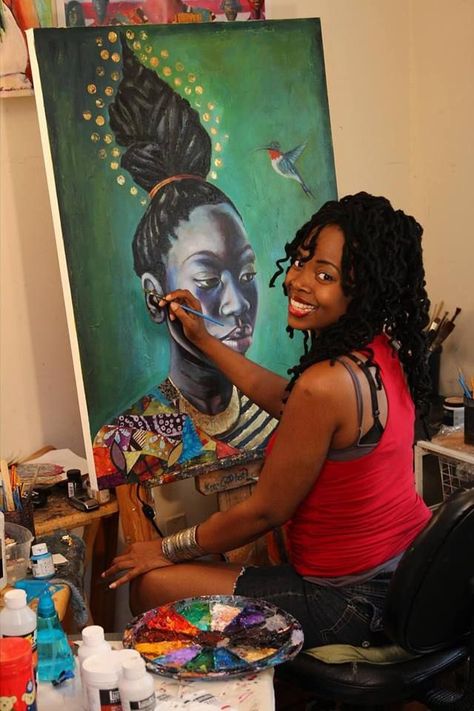 All Things Black Women on Twitter: "I hope all the Black women and girls who create art are having a great life.… " Women Images, Atlanta Artist, Afrikaanse Kunst, Painting Photography, Photography Music, Black Art Painting, Afro Art, African American Art, Black Artists