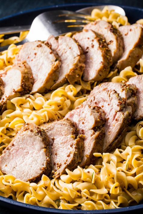 Pork Tenderloin And Noodles Recipes, Pork And Egg Noodles, Buttered Egg Noodles, Mustard Pork Tenderloin, Noodle Dinner, Cooks Country Recipes, Country Magazine, America's Test Kitchen Recipes, Chop Chop