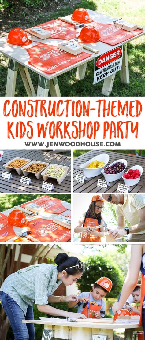 Host a fun construction-themed kids workshop party where the kids can build things! Workshop kits sold at HomeDepot.com Bug House, Art Construction, Kids Workshop, Construction For Kids, Construction Birthday Parties, Aesthetic 90s, Construction Theme, Construction Party, Party Kits