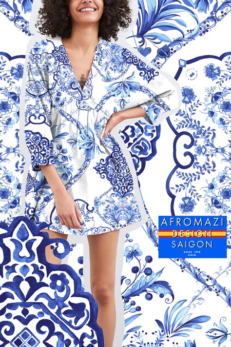 AZA-192.018 Traditional and modern motifs are harmoniously combined in the blue of elegance #pattern #repeatpattern #textures #afromazi #afromazidesign #gentle #paisley #flowers #traditional #blue #elegance #trend2020 Textile Patterns Design Fashion Texture, Textile Pattern Design Fashion, Fashion Trend Pattern, Tropical Prints Pattern, Kaftan Designs, Textile Prints Design, Fashion Design Collection, Fashion Forecasting, Print Design Pattern