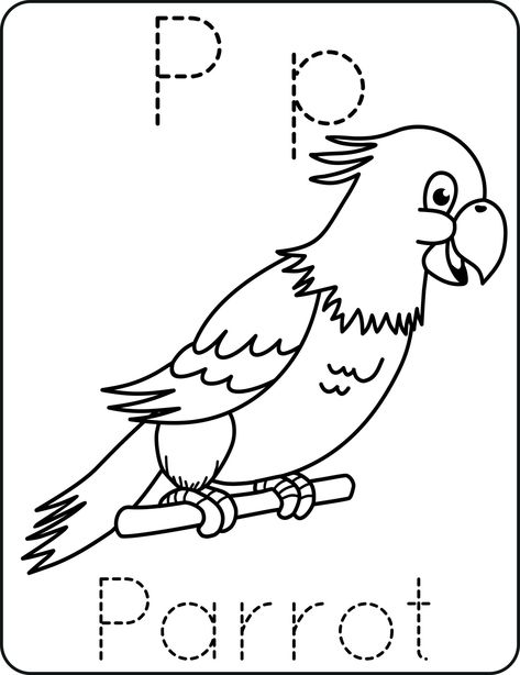 Parrot Worksheet, Art Crafts For Kids, Letter A Coloring Pages, Parrot Drawing, Tracing Practice, Abc Alphabet, Letters For Kids, Alphabet Tracing, Vector Sketch