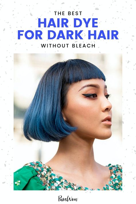 Semi Permanent Hair Dye For Dark Hair, Hair Color Ideas Without Bleaching, Hair Dye For Dark Hair, Dye For Dark Hair, Bleaching Dark Hair, Bleach Hair Dye, Blue Hair Streaks, Bleach Hair Color, Dark Hair Dye