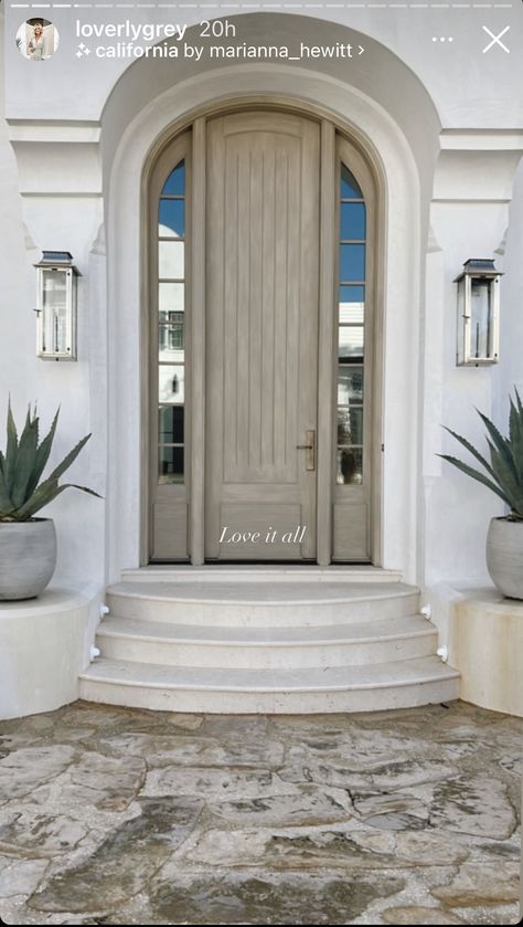 Mediterranean Front Door, Front Door Paint Ideas, Door Paint Ideas, European Farmhouse Style, White With Black Accents, Beige House, New Orleans Architecture, Keys House, House Dr