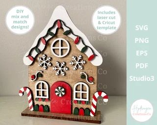 Christmas Wood Craft, Painted Wood Crafts, Gingerbread House Kit, Ginger Bread House Diy, Gingerbread Decor, Gingerbread Diy, Gingerbread House Kits, Pottery Houses, Christmas Gingerbread House