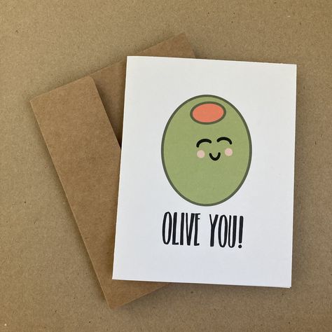 Olive You Card, Olive You, Cute Minions, Envelope Card, Love Anniversary, Green Olive, Event Ideas, Brown Kraft, Creative Cards