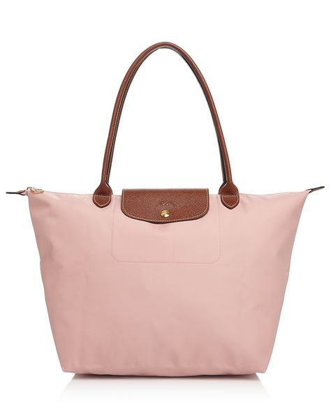 Longchamp - Le Pliage Large Nylon Shoulder Tote in Pinky/Gold Long Champ Bag, Longchamp Le Pliage Large, Bags For School, My Style Bags, Longchamp Bag, Handbags For School, Longchamp Bags, Girly Bags, Nylon Tote Bags