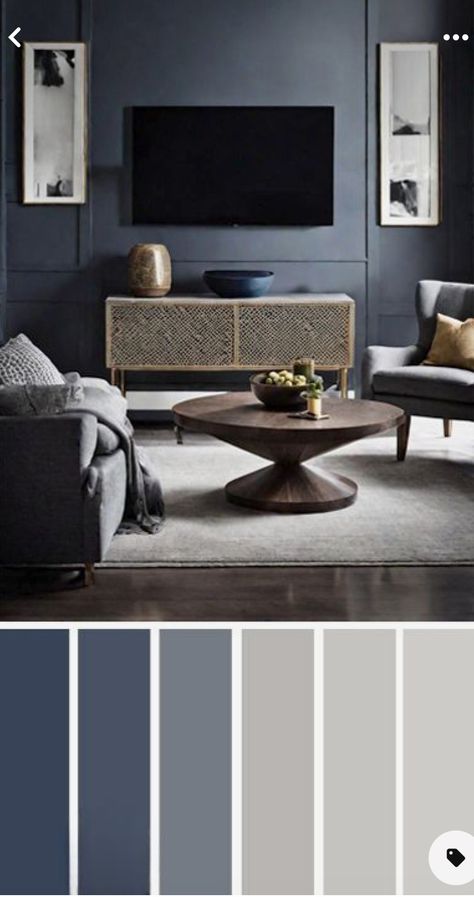 Grey Wall Blue Sofa, Navy Living Room Grey Sofa, Navy And Neutral Living Room, Navy Blue And Grey Living Room Ideas, Navy Accent Wall Living Room, Grey And Navy Living Room, Blue And Grey Combination, Navy And Grey Living Room, Living Room Ideas Blue