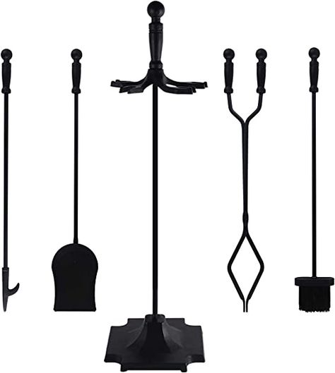 Amazon.com: 5 PCS Fireplace Tools Set Wrought Iron Fire Place Accessories Tools Holder with Handles Tools for Indoor Fireplace Decor Outdoor Fire Pit Modern Tool Poker Tongs Shovel Brush Wood Stove Hearth Black : Home & Kitchen Fire Pit Modern, Stove Hearth, Fireplace Tools Set, Wood Stove Hearth, Cosy Evening, Yard Deck, Fire Pit Tools, Clean Fireplace, Deck Backyard