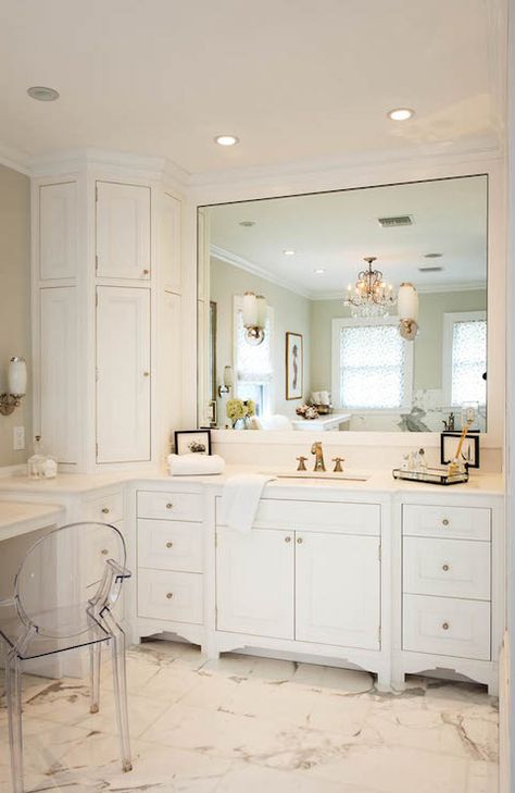 Built In Bathroom Vanity, Custom Bathroom Sink, Built In Bathroom Storage, Built In Dressing Table, Bathroom Corner Cabinet, Corner Bathroom Vanity, Custom Bathroom Cabinets, Built In Vanity, Bathroom Vanity Decor