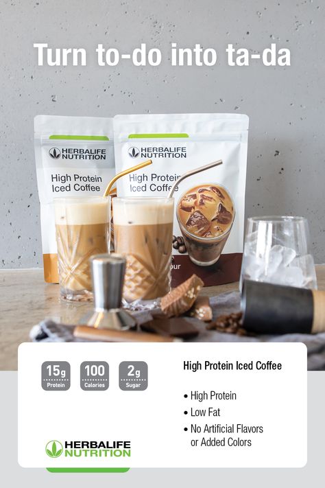 Healthy Protein Coffee, Herbalife Protein Coffee Recipes, Herbalife High Protein Iced Coffee Recipes, Protein Powder Iced Coffee, Protein Iced Coffee Low Carb, Herbalife Tips, Herbalife Business, Blender Drinks, Energy Tea Recipes