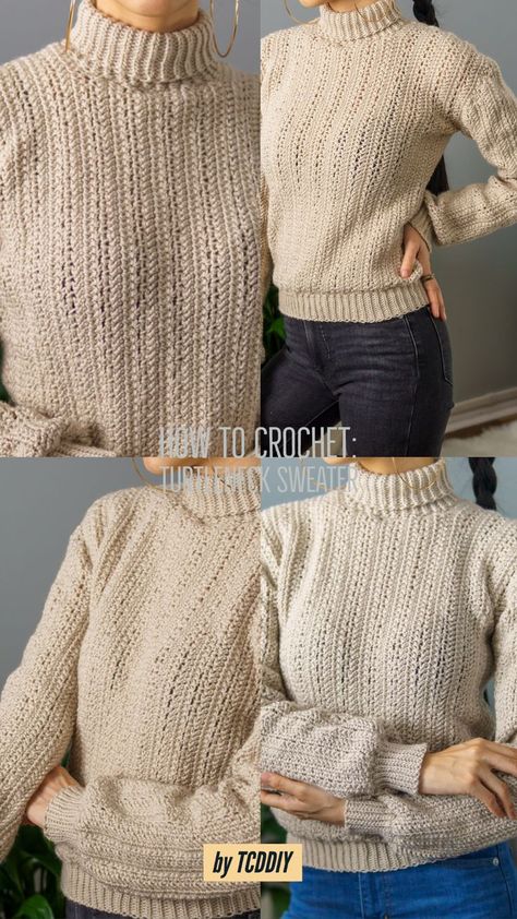 Turtleneck Sweater Pattern, Crochet Turtleneck Sweater, Crochet Turtleneck, Crochet Autumn, Pattern Turtleneck, Sweater Tutorial, Crochet Sweater Pattern Free, Yarn Bee, Autumn Ideas