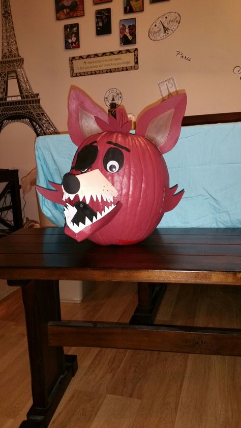 Fnaf Pumpkin Painting, Fnaf Pumpkin, Pumpkin Carving Idea, Halloween Pumpkin Crafts, Fnaf Foxy, Pumpkin Ideas, Pumpkin Painting, Pumpkin Art, Pumpkin Crafts