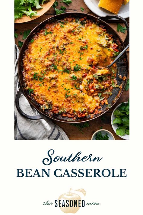 Cheesy Green Chili Bean Bake, Bean Bake, Vegetarian Baked Beans, Cooking Beans, Bean Dishes, Green Bean Casserole Easy, Mom Recipes, Comfort Casseroles, 2024 Recipes