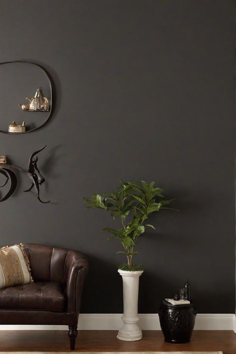 Black Pepper, Wall Paint, Living Room, Interior Design Living Room Paint With Accent Wall, Cracked Pepper Living Room, Best Black Wall Paint, Black Pepper Paint, Dark Living Room Accent Wall, Accent Walls In Living Room Paint, Peppercorn Walls, Dark Paint Living Room, Black Living Room Paint