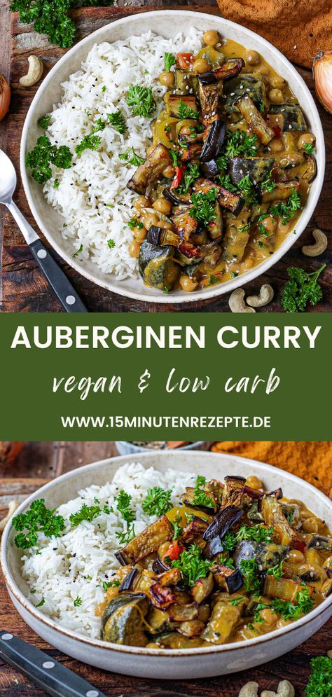 Probiere mein veganes Auberginen Curry Rezept, das du schnell und einfach zubereiten kannst. Das Low Carb Rezept findest du auf meinem Blog. Aubergine Curry, Vegan Curry, Low Carb Vegan, Tofu Recipes, Breakfast Lunch Dinner, Healthy Cooking, Food Inspiration, Love Food, Food To Make