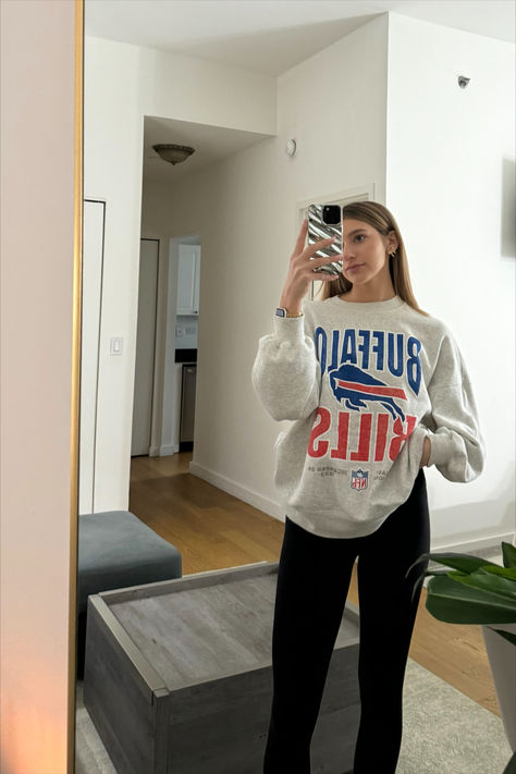 work from home outfit, buffalo bills sweatshirt, buffalo bills crewneck, nfl fan apparel, oversized crewneck, abercrombe NFL sweatshirt, sunday football outfit, buffalo bills gear, football bar outfit, game day outfit, nfl fashion, vintage bills sweatshirt, tailgating outfit ideas buffalo, buffalo bills winter wear, football sunday outfit, nfl fashion inspo, nfl game outfit, casual fan apparel, retro bills crewneck, sunday funday attire, nfl streetwear, mirror picture inspo, cute phone case Sunday Football Outfit, Football Sunday Outfit, Nfl Game Outfit, Buffalo Bills Outfit, Bills Sweatshirt, Nfl Fashion, Buffalo Bills Sweatshirt, Buffalo Bills Gear, Nfl Sweatshirt