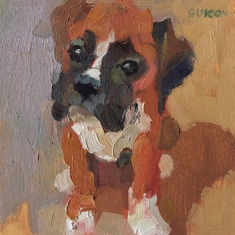 Baby Boxer by Larisa Aukon Oil ~ 6" x 6" Larissa Aukon, Larisa Aukon, Boxer Dogs Art, Painting Challenge, Knife Ideas, Chalk Pastel, Animal Portraits Art, Dog Artwork, Urban Landscapes