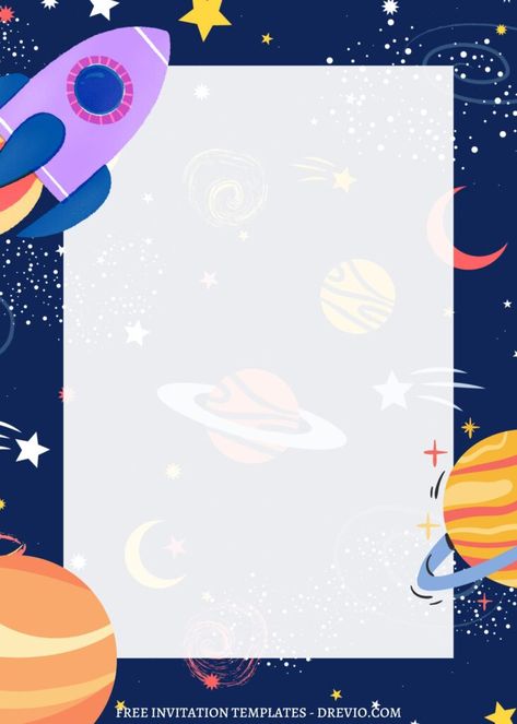 Space Border Design, Space Invitations Birthday, Space Birthday Ideas, Space Birthday Invitation Template, Space Poster Design, Outer Space Background, Buzz Lightyear Birthday Party, Outer Space Design, Outer Space Birthday Invitations