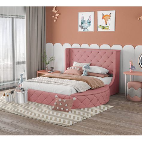 Circular Storage, Storage Stools, Upholstered Platform Bed Queen, Upholstered Storage Bed, Wood Frame Construction, Wingback Headboard, Storage Stool, Velvet Bed, Reclining Furniture