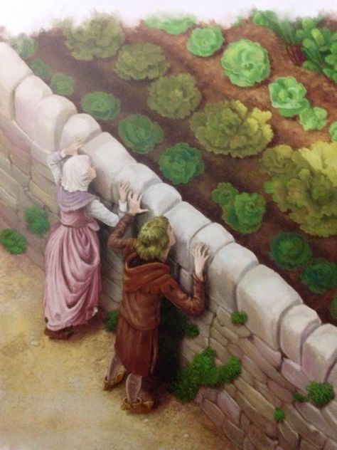 Rapunzel's Mother and Father craves for lettuce Marshmallow Art, Kawaii Marshmallow, Fairytale Books, Witch's Garden, Witch Garden, Garden Illustration, Classic Fairy Tales, Fairy Tale Books, Brothers Grimm