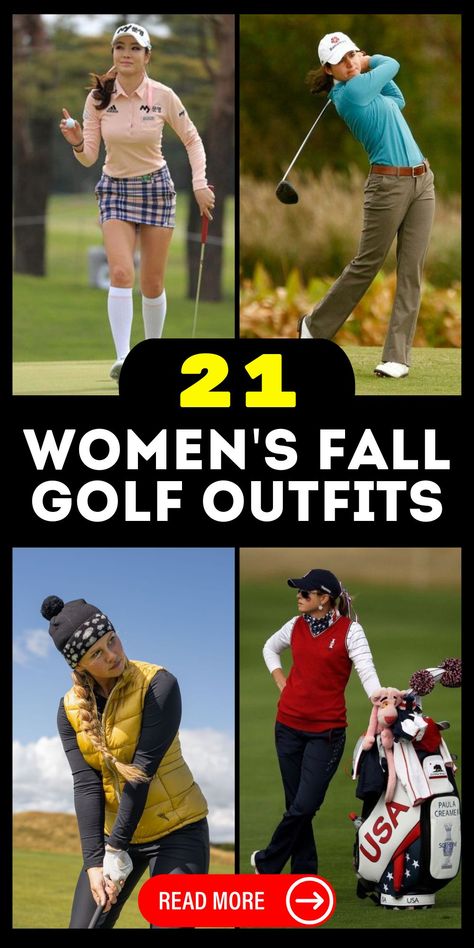 Women's Fall Golf Outfits 21 Ideas for Autumn - Price, Casual, and Cold Weather Fashion Womens Fall Golf Outfit, Womens Golf Outfit Cold Weather, Fall Golfing Outfits For Women, Golf Tournament Outfit, Cute Golf Outfit, Golf Pants Women, Golf Inspiration, Pants Outfit Fall, Womens Golf Fashion