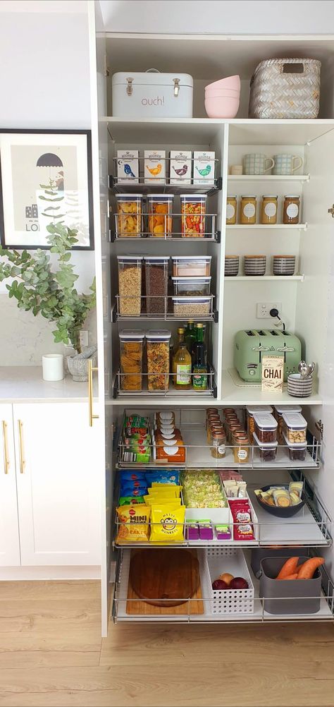 My amazing pantry makeover with pullout storage drawers - The Interiors Addict Amazing Pantry, Pullout Storage, Pantry Closet Design, Deep Pantry, Pantry Room, Organized Pantry, Pantry Organisation, Desain Pantry, Pantry Remodel