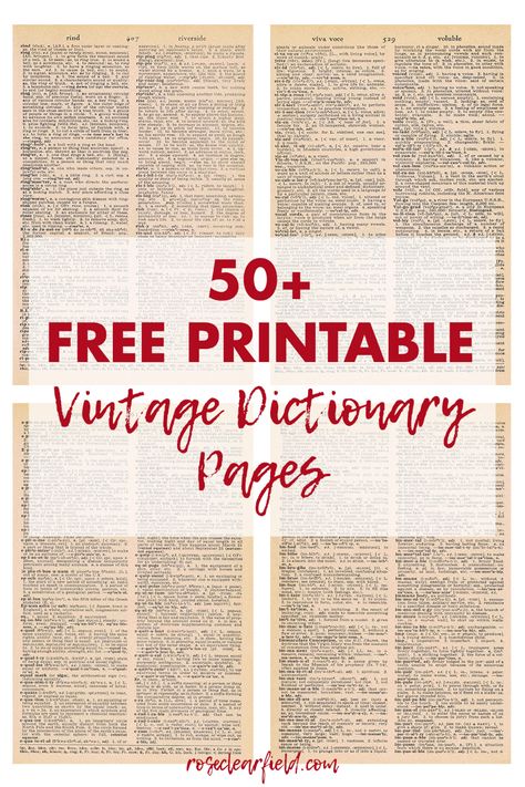 A huge collection of 50+ FREE printable vintage dictionary pages. Perfect for DIY wall art and craft projects! #vintagedictionary #freeprintables #oldbookpages | http://www.roseclearfield.com Vintage Dictionary Pages, Journal Printables Free, Adoption Quotes, Free Vintage Printables, Book Page Crafts, Dictionary Page, Free Printable Art, Vintage Dictionary, Printable Books