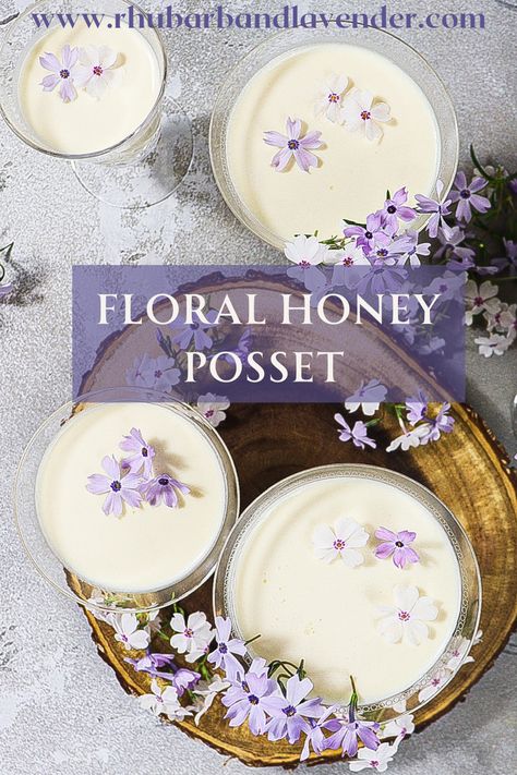 Wisteria Recipes, Tea Flavored Desserts, Posset Dessert, Lavender Pancakes, Lavender Desserts, Floral Desserts, Lavender Dessert Recipes, Hotel Recipes, Floral Recipes