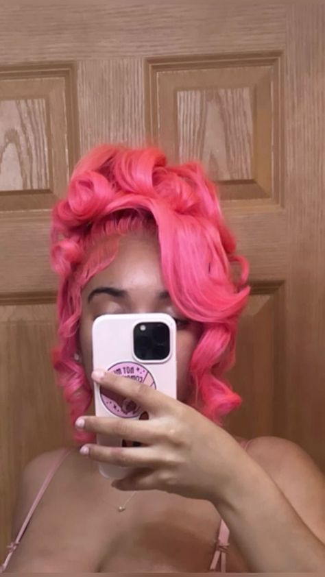 #pinkhair Pink Pin Up Frontal Wig, Pink Wig Styles, Pink Lace Wig, Pink Hair Wig, Frontal Wig Hairstyles, Quick Weave Hairstyles, Dyed Hair Inspiration, Dyed Natural Hair, Pink Wig