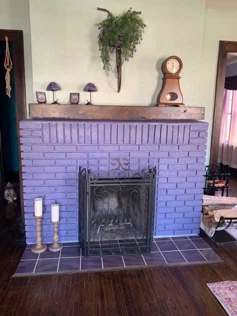 Purple Fireplace, Purple Cupboards, Painted Fireplaces, Grey Fireplace, Purple Furniture, Painted Brick Fireplace, Purple Living Room, Purple Tile, Purple Home Decor