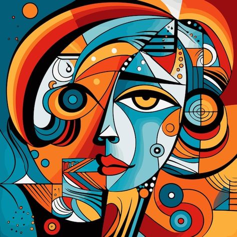 Women face in the style of picasso cubis... | Premium Vector #Freepik #vector #color #background #black #painting Picasso Paintings Abstract Art, Cubism Art Picasso, Picasso Illustration, Picasso Style Art, Picasso Inspired Art, Picasso Cubism, Self Portrait Art, Borzoi Dog, Pablo Picasso Art