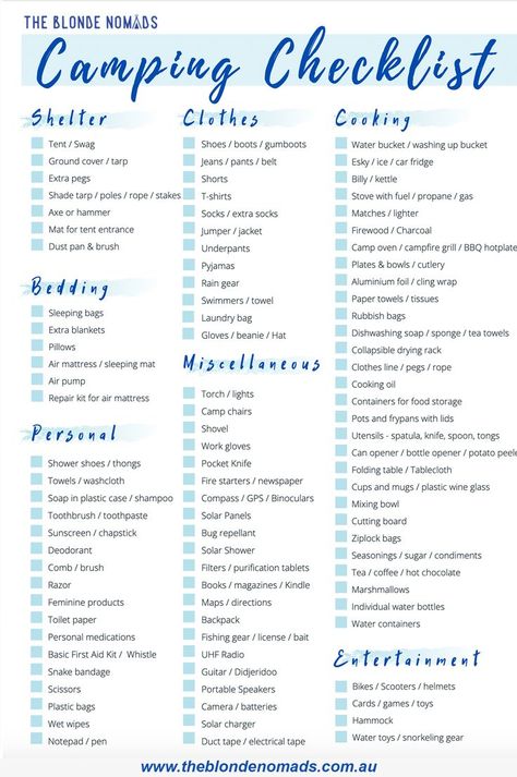 Camping Checklist Printable, Camping Checklist Family, Camping Shelters, Camping Packing List, Kids Camping, Camping List, Packing Checklist, Camping Adventure, Camping Checklist