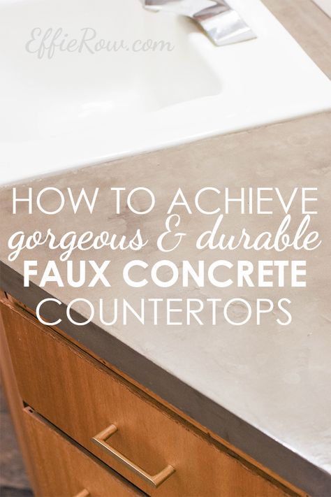 Budget Bathroom: Faux Concrete Countertop - Effie Row Faux Concrete Countertops, Concrete Overlay Countertops, Feather Finish Concrete Countertops, Ardex Feather Finish, Countertop Overlay, Cement Countertops, Cement Counter, Online Kitchen Design, Concrete Counters