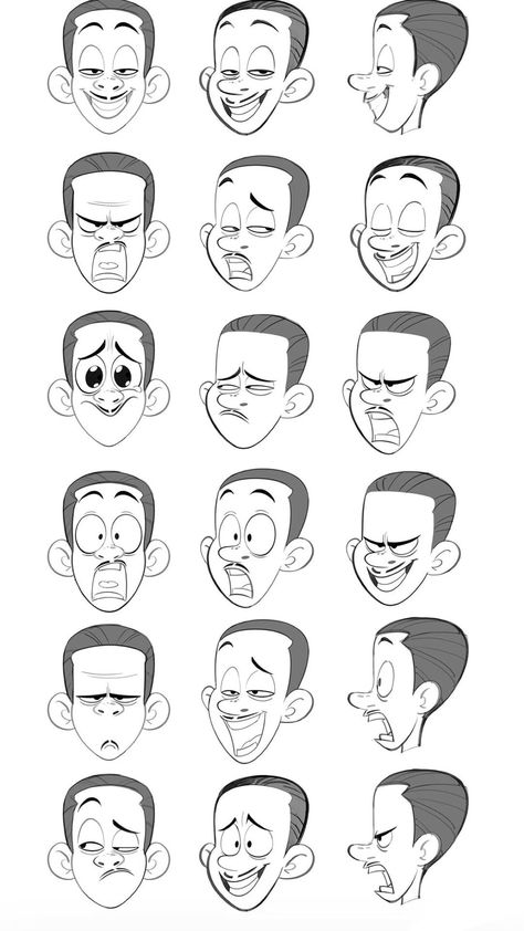 Drawing Cartoon Expressions, Comic Expressions Faces, Cartoon Facial Expressions Drawing, Caricature Expressions, How To Draw A Face Cartoon, Caricature Sketch Character Design, Cartoon Expressions Faces, Facial Expressions Character Design, Caricature Drawing Tutorials