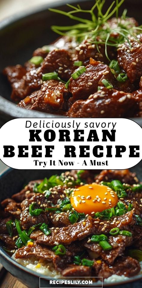 I can't get enough of this deliciously savory Korean beef recipe! The tender beef, perfectly marinated and cooked to perfection, combined with sesame and green onions, makes for a mouthwatering dish. I love serving it over rice with a soft egg on top—it’s a must-try for anyone looking to spice up their dinner routine! Korean Beef And Rice, Korean Beef Recipe, Bottom Round Steak Recipes, Beef Bottom Round Steak, Bottom Round Steak, Korean Ground Beef, Korean Beef Bowl, Korean Beef Recipes, Korean Bbq Beef